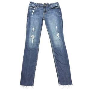 Hollister Women's Size 7R W28 L30 Low Rise Super Skinny Blue Denim Jeans Raw Hem
